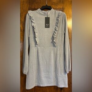 AX Paris Gray Long Sleeve Ruffle Mini Dress NWT